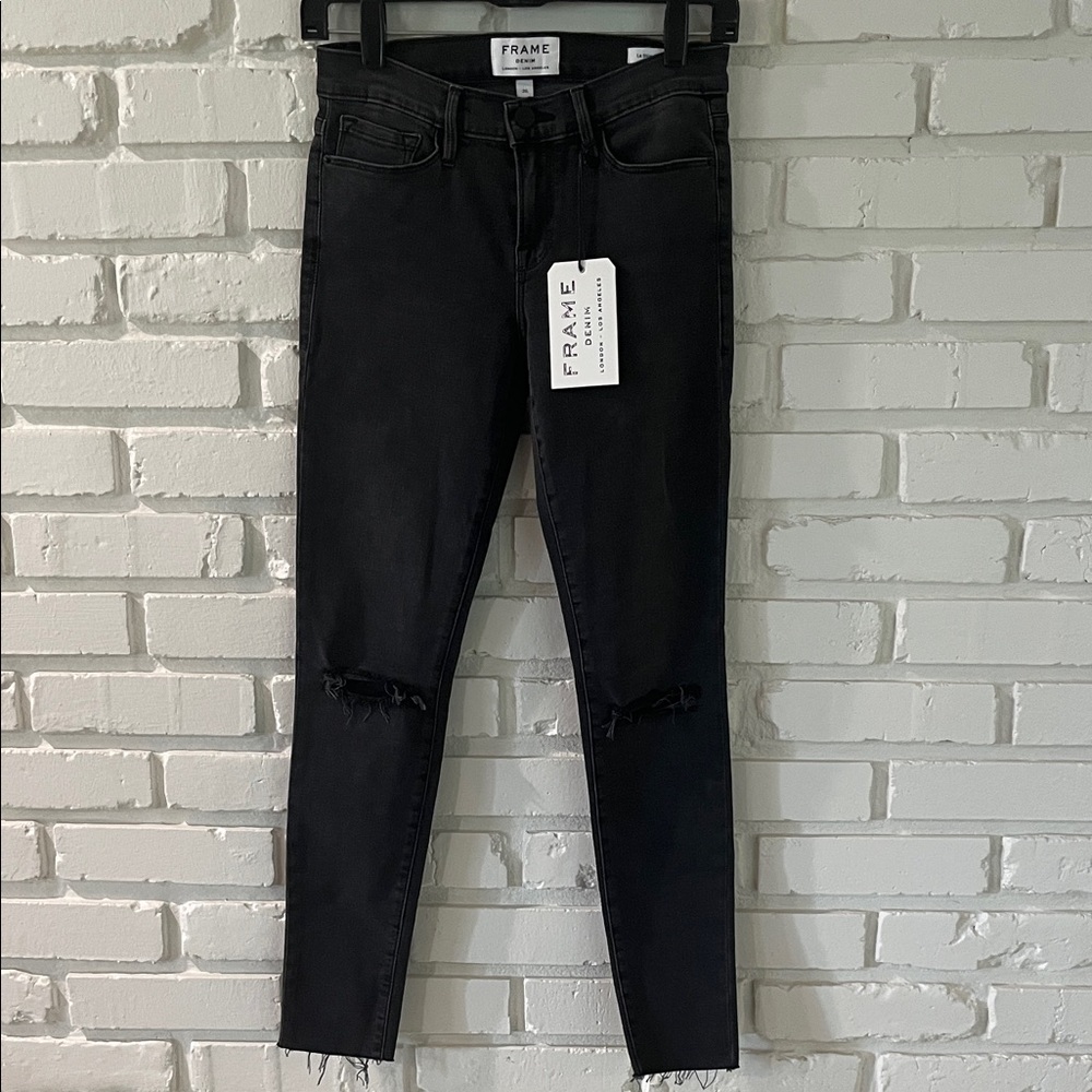 Frame Denim Black Ripped Skinny Jeans for Women